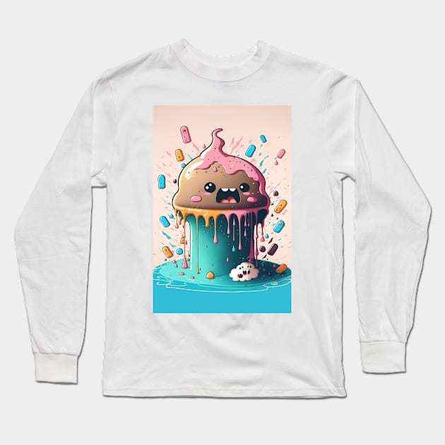 Cake Caricature - January 1st - Yearlong Psychedelic Cute Cakes Collection - Birthday Party - Delicious Dripping Paint, Bright Colors, and Big Adorable Smiles Long Sleeve T-Shirt by JensenArtCo